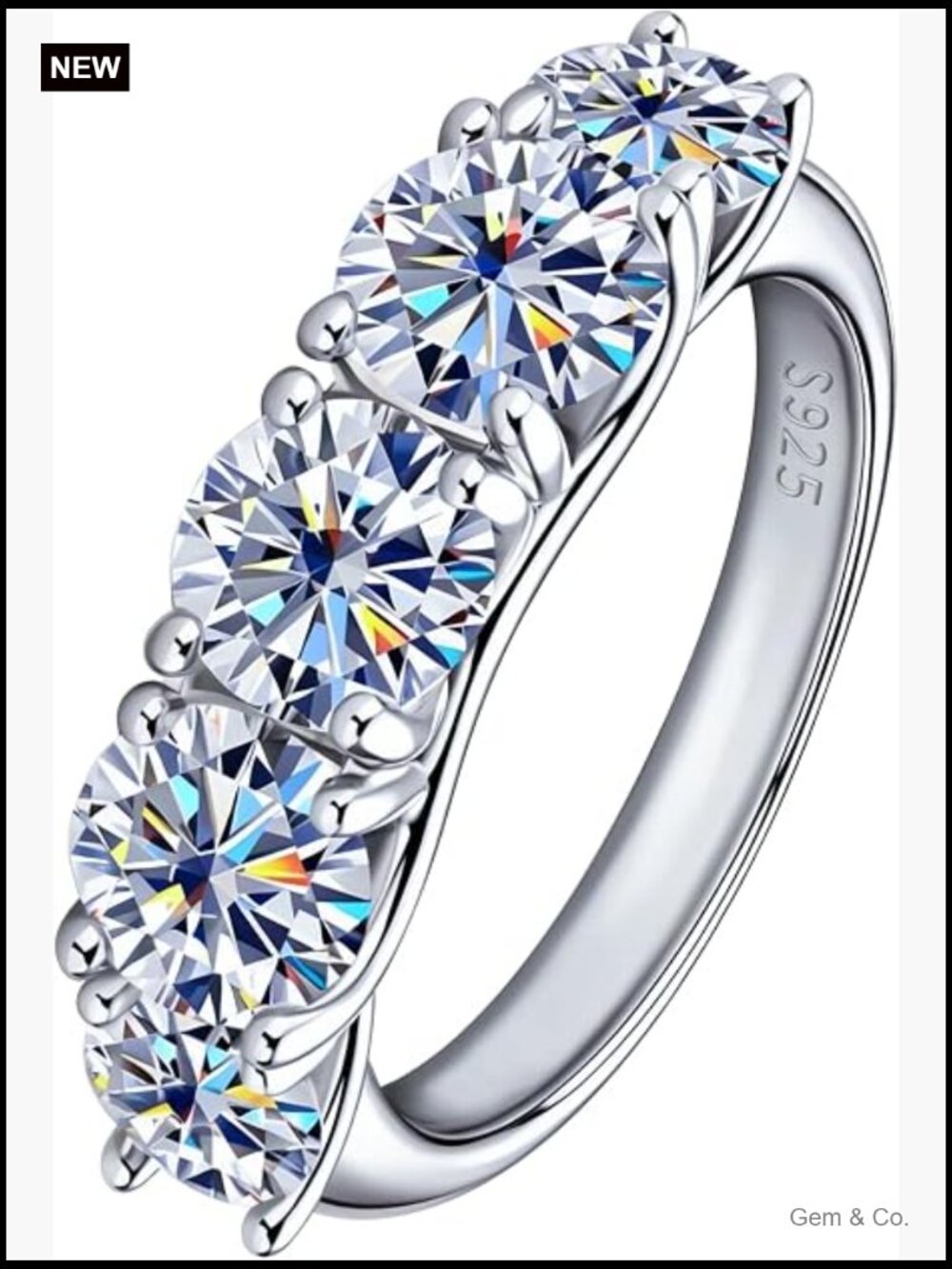 3.6CT Moissanite Engagement Ring, D Color VVS1, 925 Sterling Silver, 18K White